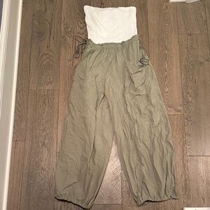 Stylish Two-Tone Jumpsuit in Olive and White